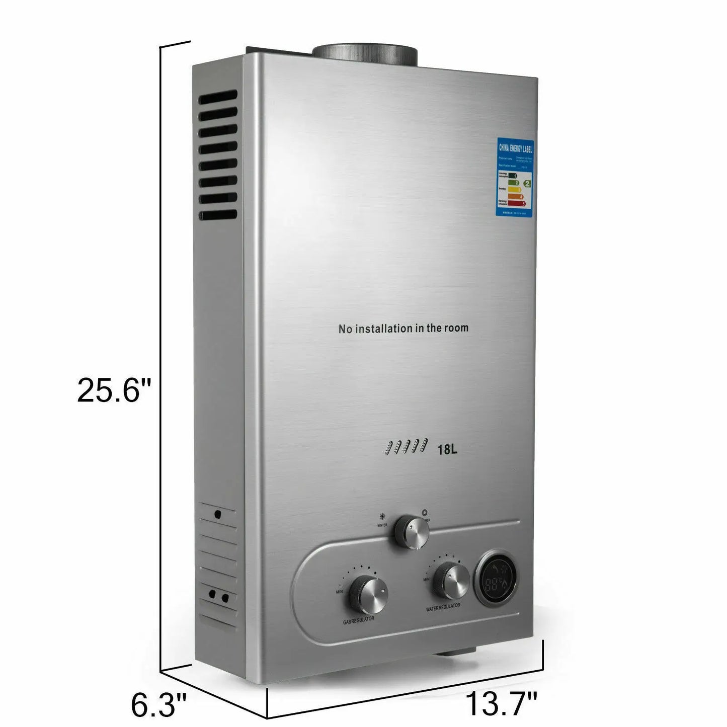 18L Hot Water Heater Propane Gas LPG/LNG On-Demand Tankless Water Heater Digital Home Bathroom Shower Head Instant Boiler Heater