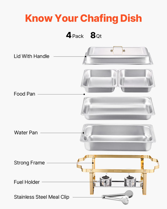 Chafing Dish Buffet Set, Stainless Steel Chafer with 2 Full Size and 4 Half Size Pans