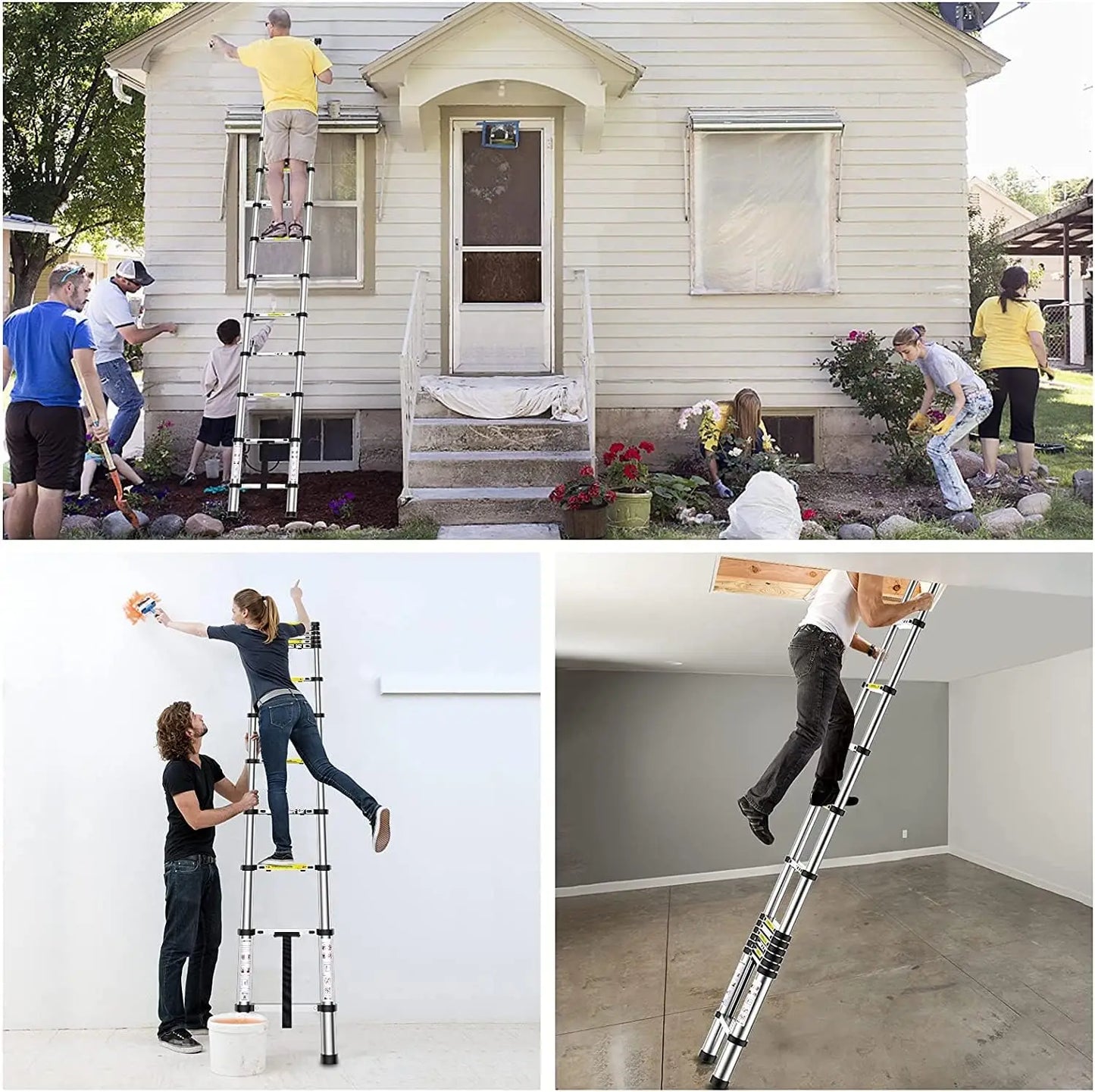 DayPlus Telescoping Ladder Stainless Steel Capacity Max Load 150kg/330lb Portable and foldable