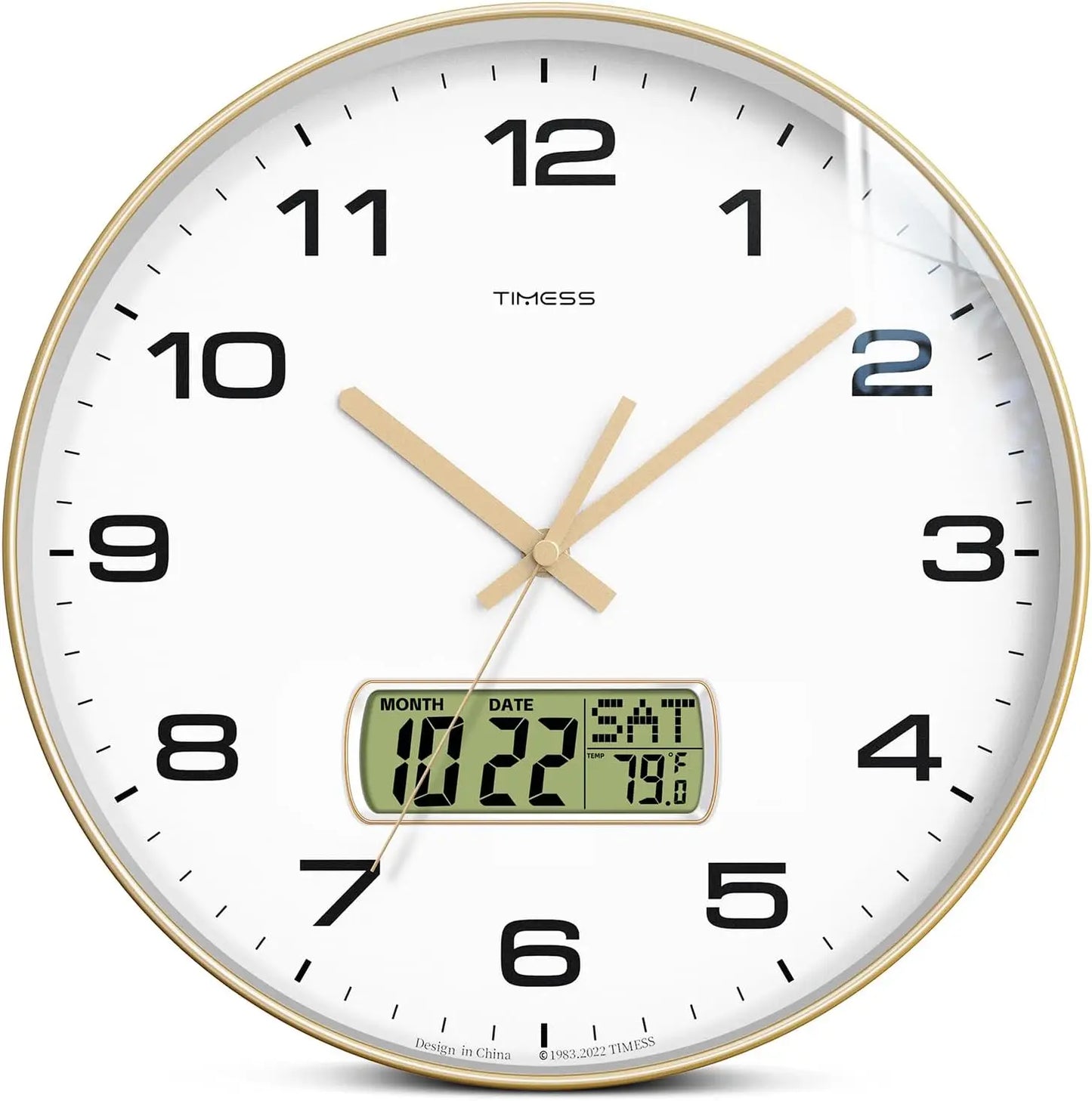 TIMESS Calendar Wall Clock,3 Sizes 4 Colors Optional with Calendar and Temperature Display,battery Operated Wall Clock.