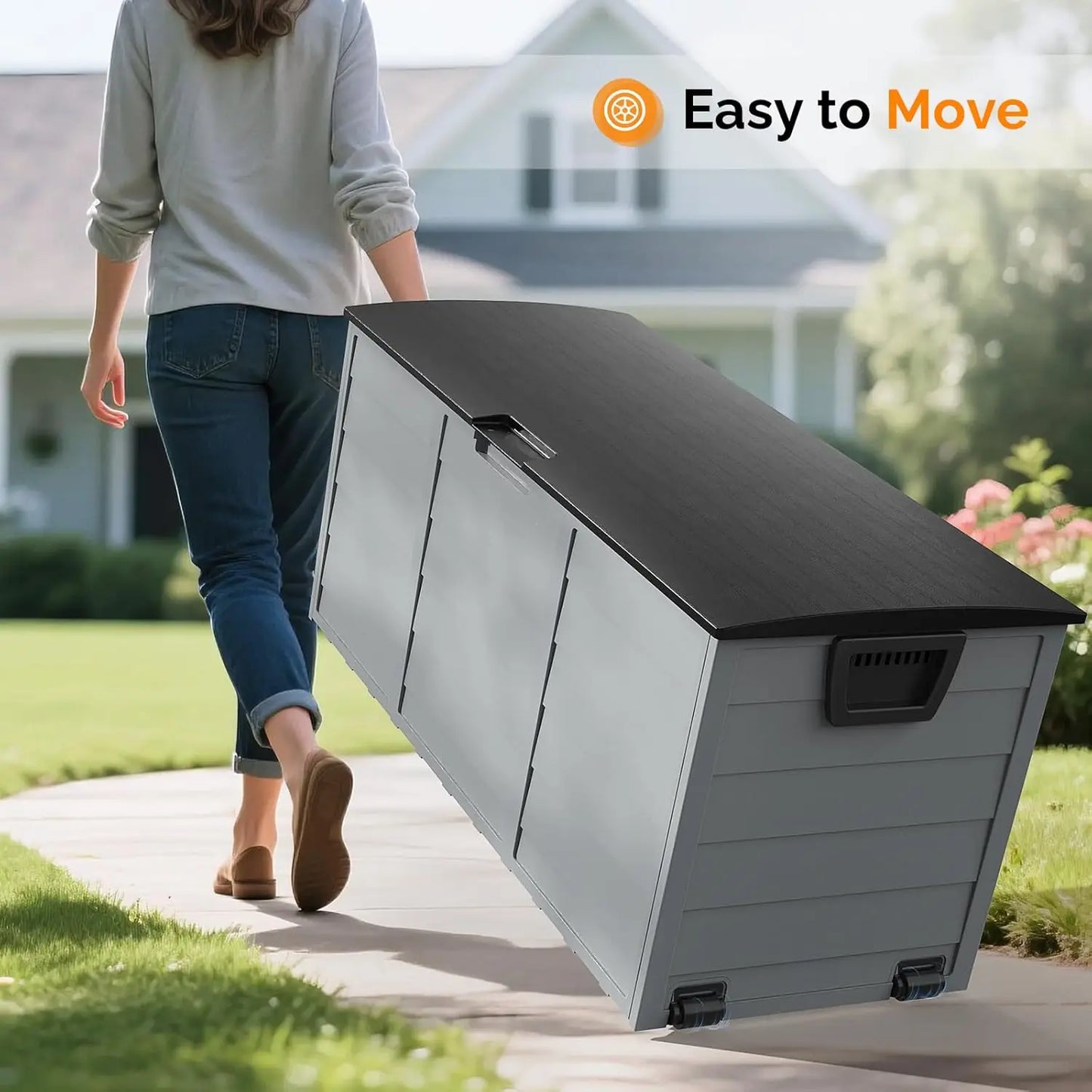75 Gallon Outdoor Storage Box, Lockable Plastic Storage Containers with Lid, Patio Deck Box Furniture for Garden, Pool, Balcony,