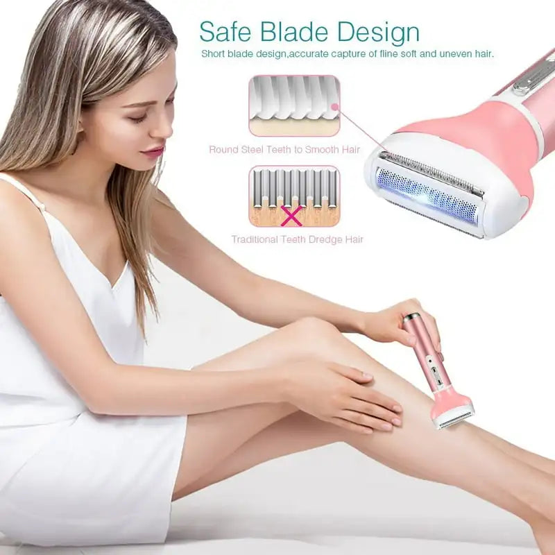 Women Electric Shaver Rechargeable Waterproof Razor Painless Epilator Body Hair Remover Nose Hair Beard Bikini Trimmer Eyebrow F