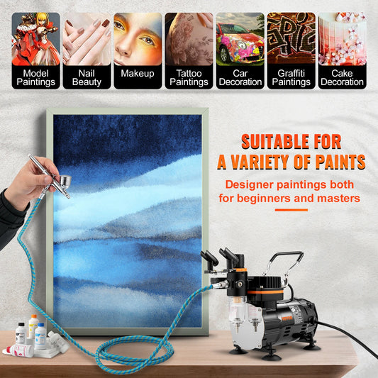 SucceBuy Professional Dual-Action Airbrush Kit 120W Electric Spray Gun Air Brush Painting Art Nail Tattoo Makeup Model Sprayer