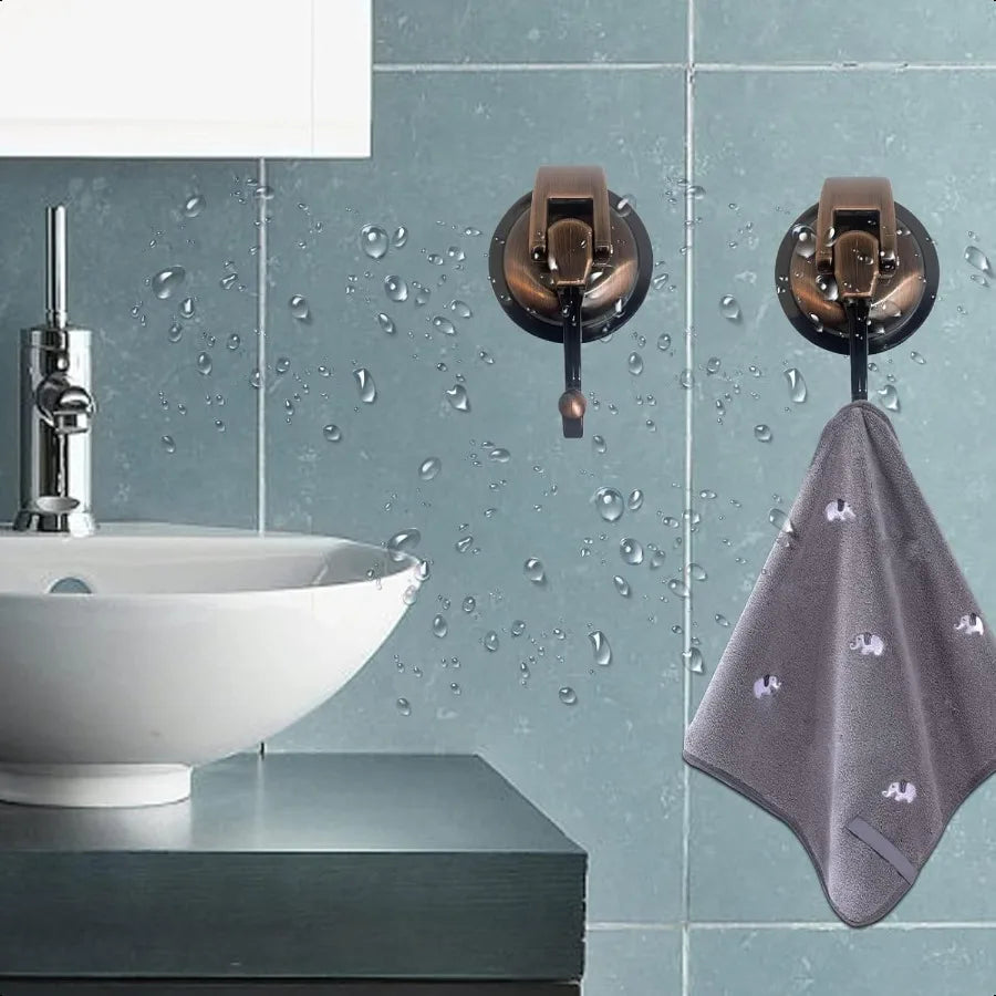Heavy Duty Vacuum Suction Shower Hooks Glass Suction Cup for Bathroom Robe and Garland Decoration 2 Pack Antique Brass