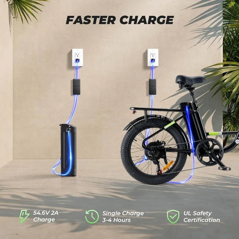 U7 Electric Bike for Adults, 20 mph Cargo Ebike 1000W Peak Adult Electric Bicycles, 55 Miles Range E Bike, 48V 10.4Ah