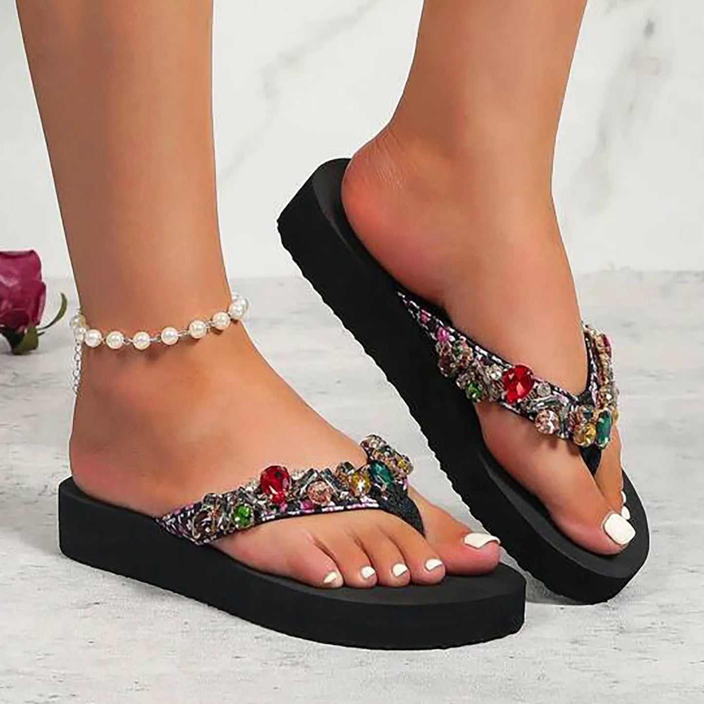 Platform Sandals Crystal Bohemian Sandals For Women Summer Soft Comfortable Bottom Flat