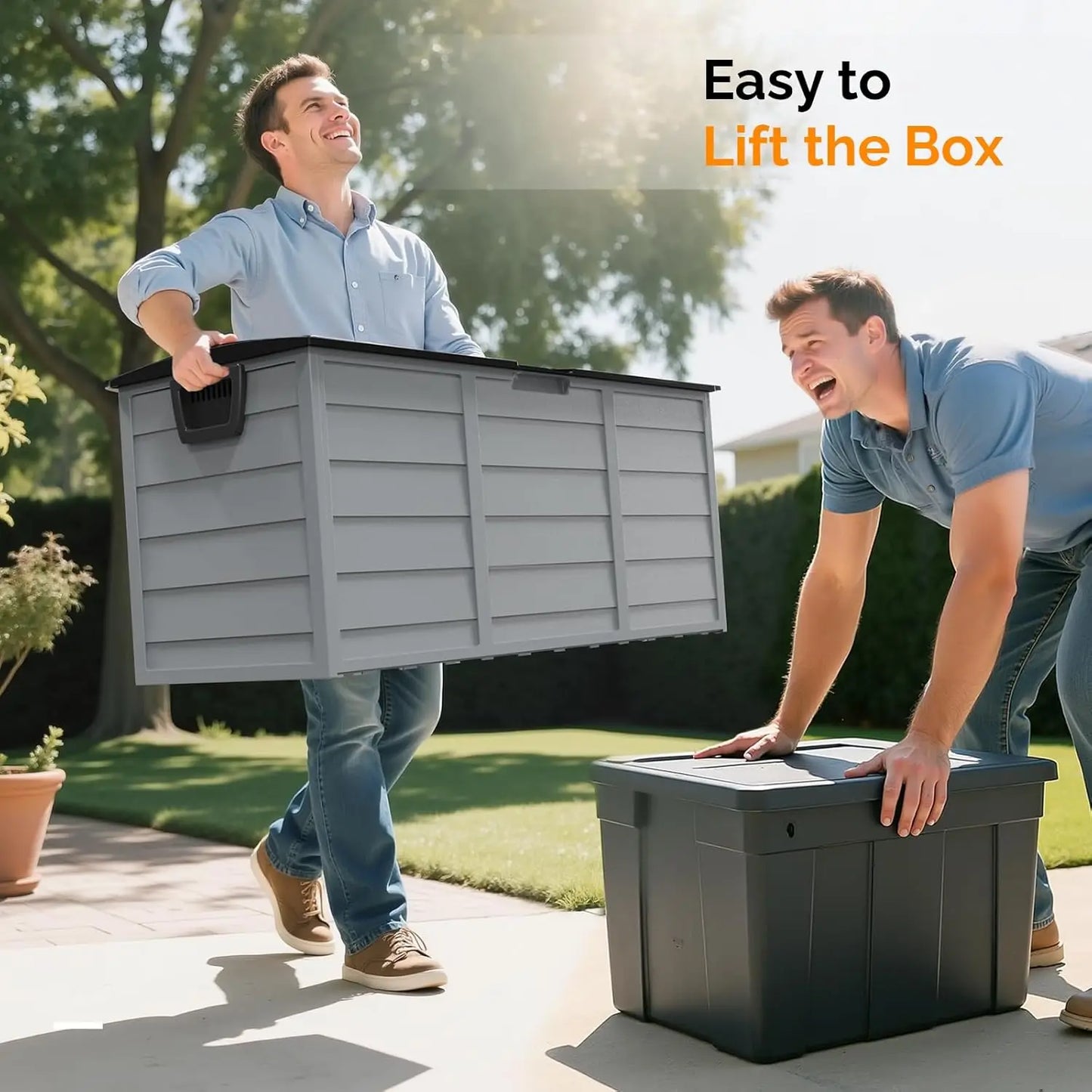 75 Gallon Outdoor Storage Box, Lockable Plastic Storage Containers with Lid, Patio Deck Box Furniture for Garden, Pool, Balcony,