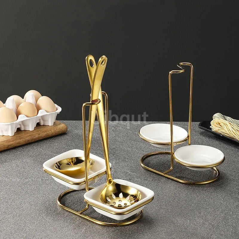 Gold Soup Spoon Holder Stainless Steel Cutlery Shelf Spoon Restaurant Ladle Shelving Kitchen Gadget Cooking Tool Storage Tray