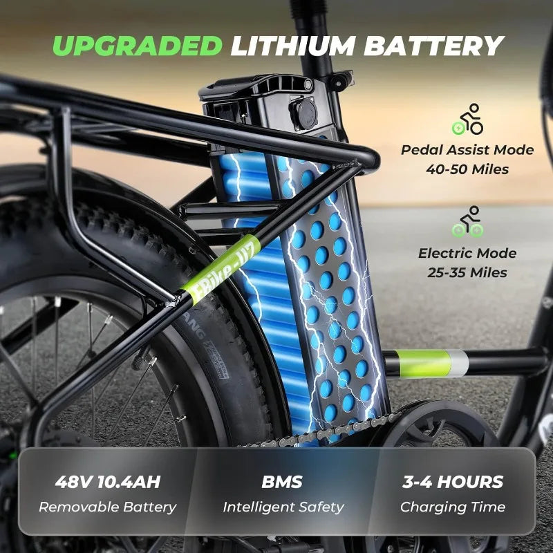 U7 Electric Bike for Adults, 20 mph Cargo Ebike 1000W Peak Adult Electric Bicycles, 55 Miles Range E Bike, 48V 10.4Ah