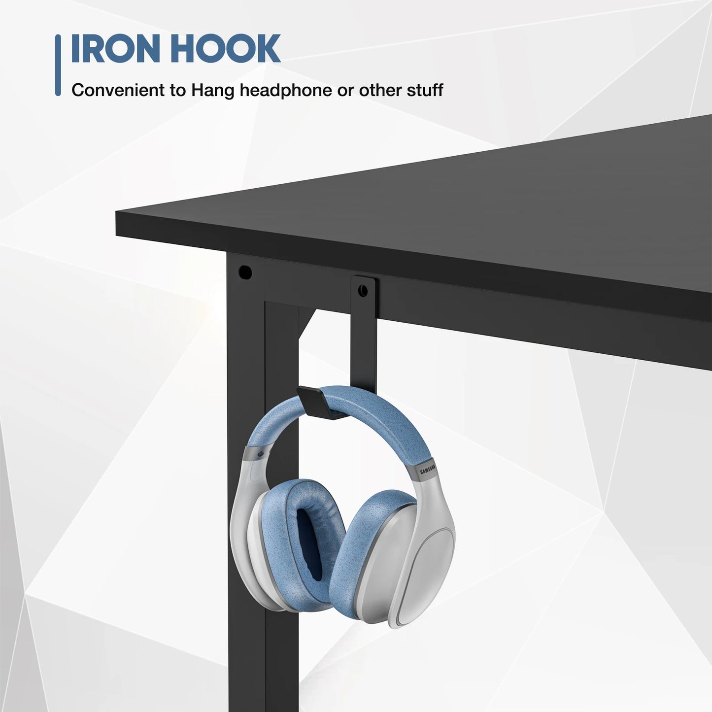 Computer Desk Gaming Table, Compact with Side Bag, Headphone Hooks