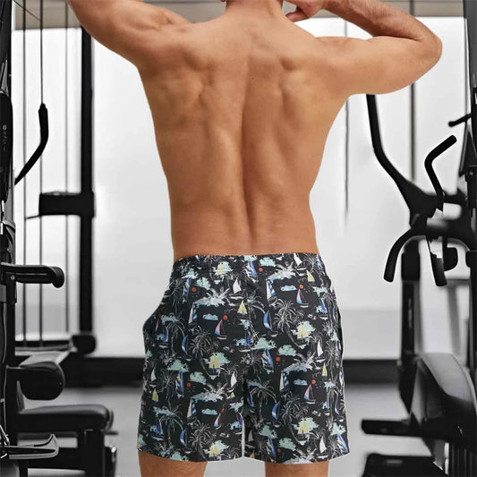 Men s Swim Trunks Quick Dry Beach Shorts with Drawstring Elastic Waistband Tropical Palm Leaf Print Swimwear for Summer