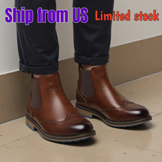 Classical Brogue Chelsea Men Boots Comfortable Fashion Leather Boots