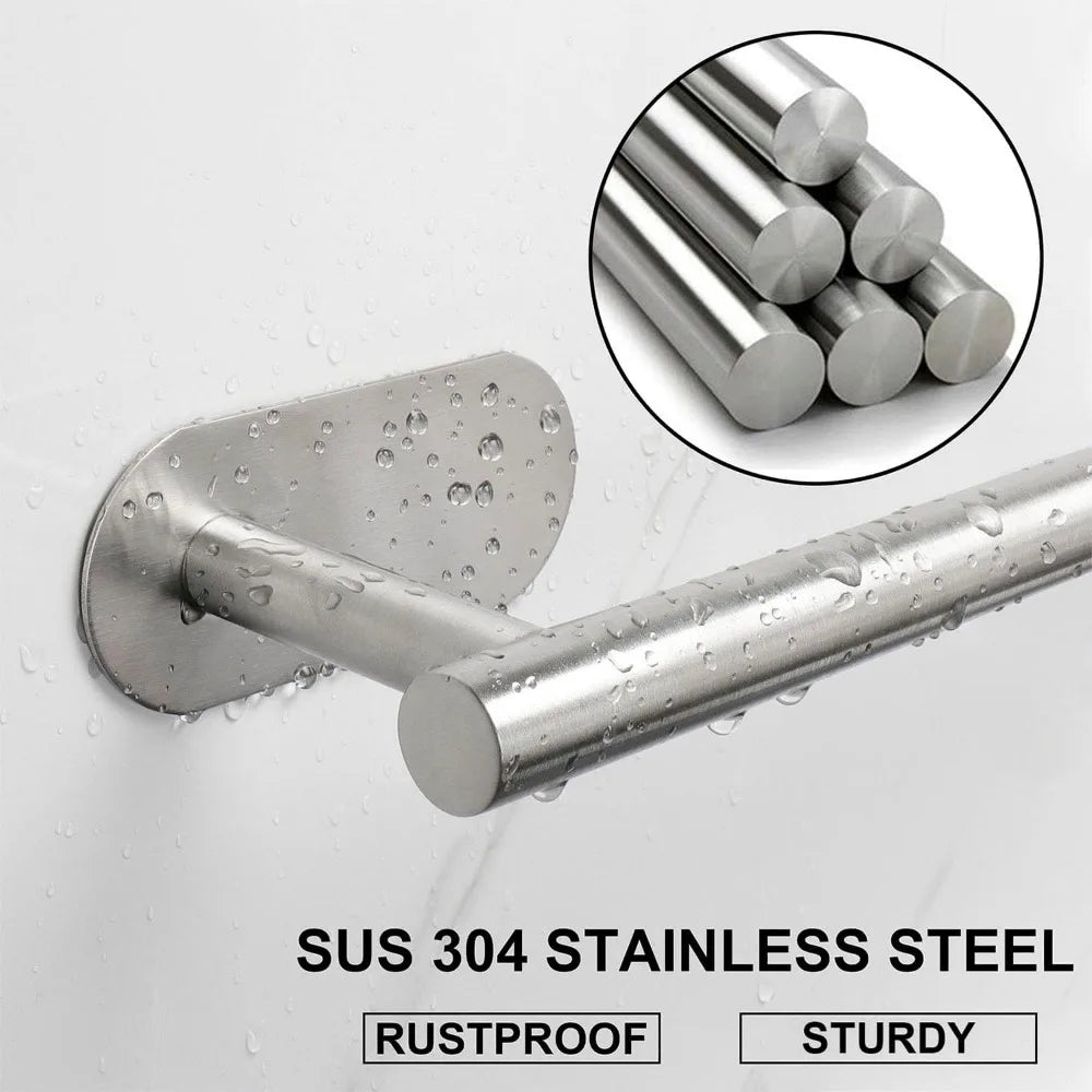 Self Adhesive Bathroom Towel Bar, Stick Towel Rack for Bathroom, Rustproof Stainless Steel Bath Towel Holder No Damage, Easy to