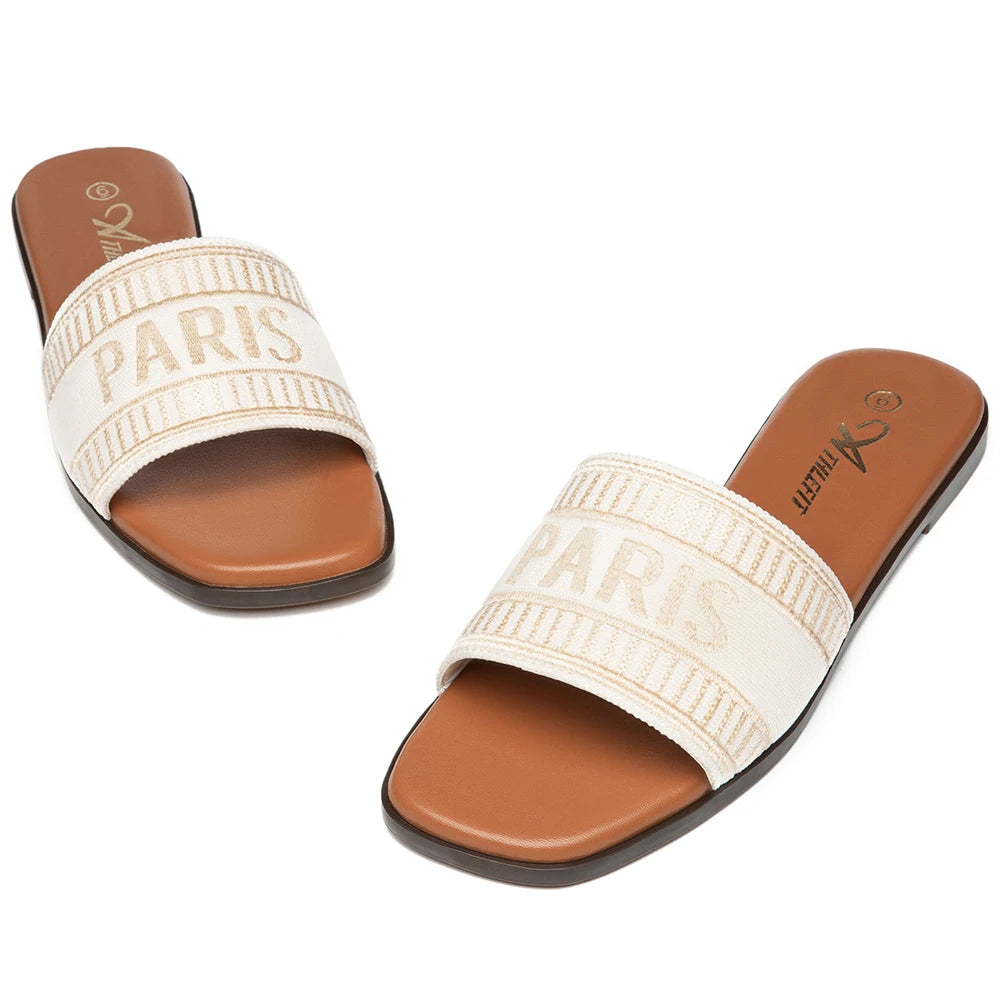 Casual Women Letter Flat Sandals Comfortable Slip Slide