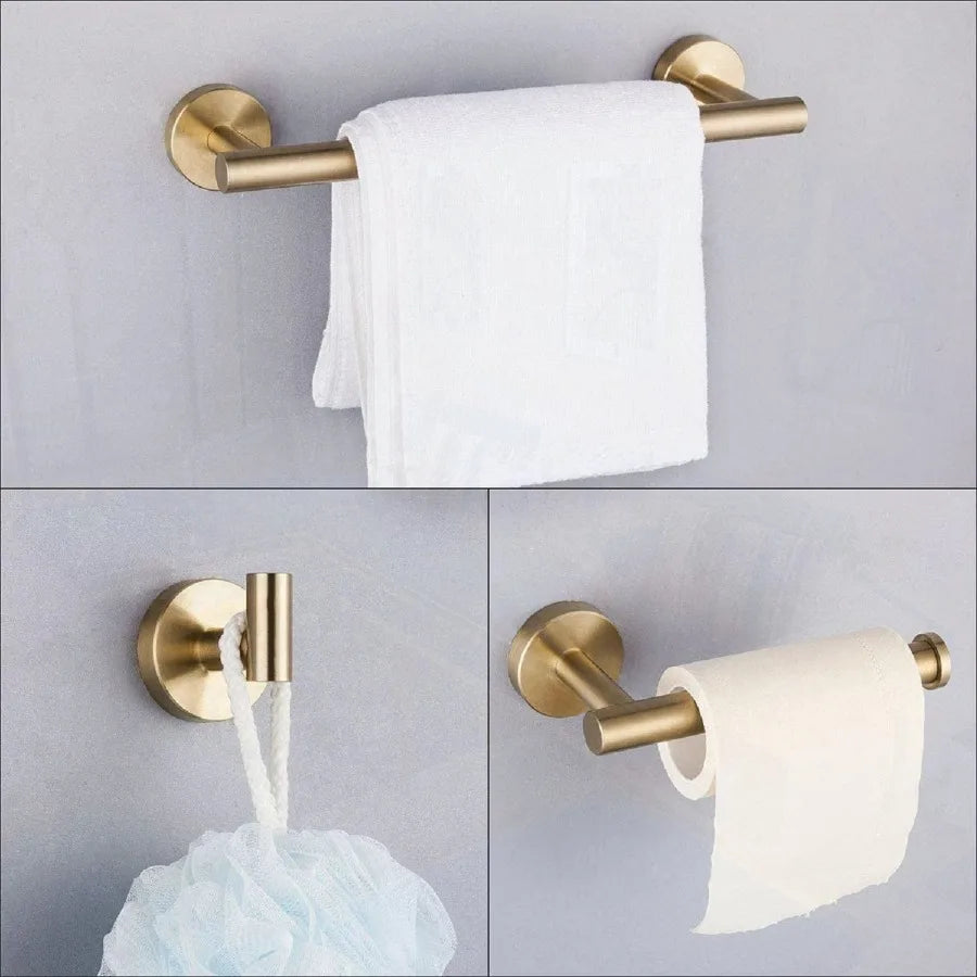 3Piece Bathroom Hardware Set with Toilet Paper Holder Towel Ring Adjustable Towel Bar Wall Mount Bath Accessory Set RT