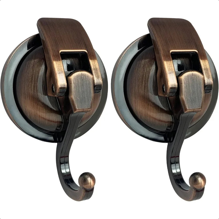 Heavy Duty Vacuum Suction Shower Hooks Glass Suction Cup for Bathroom Robe and Garland Decoration 2 Pack Antique Brass