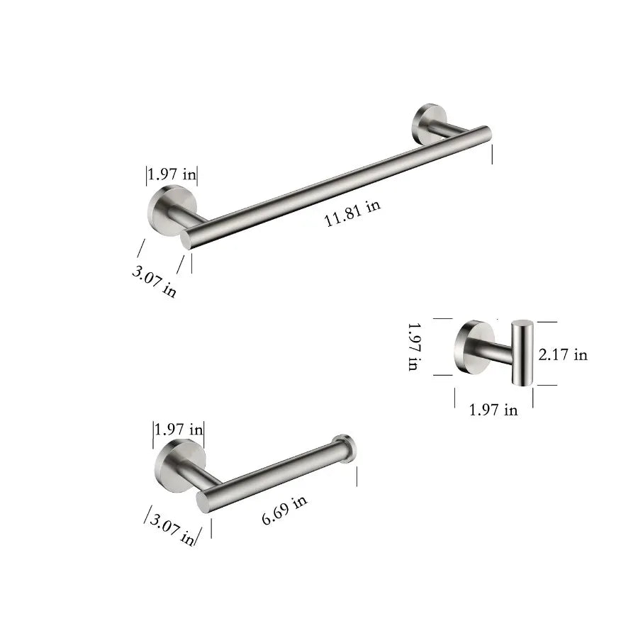 3Piece Bathroom Hardware Set with Toilet Paper Holder Towel Ring Adjustable Towel Bar Wall Mount Bath Accessory Set RT