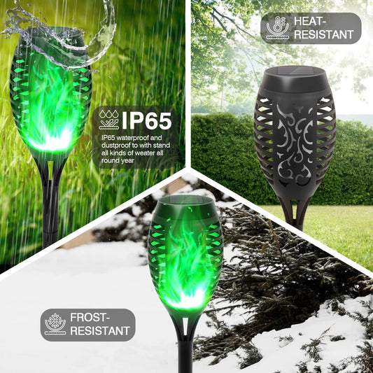 Green Solar Flame Light Outdoor with Flickering Flame Waterproof Lawn Ground Inserted Landscape for Garden Decorations Yard Pati