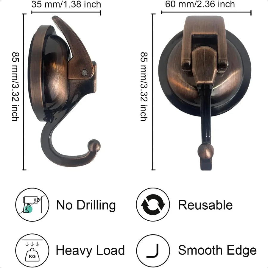Heavy Duty Vacuum Suction Shower Hooks Glass Suction Cup for Bathroom Robe and Garland Decoration 2 Pack Antique Brass