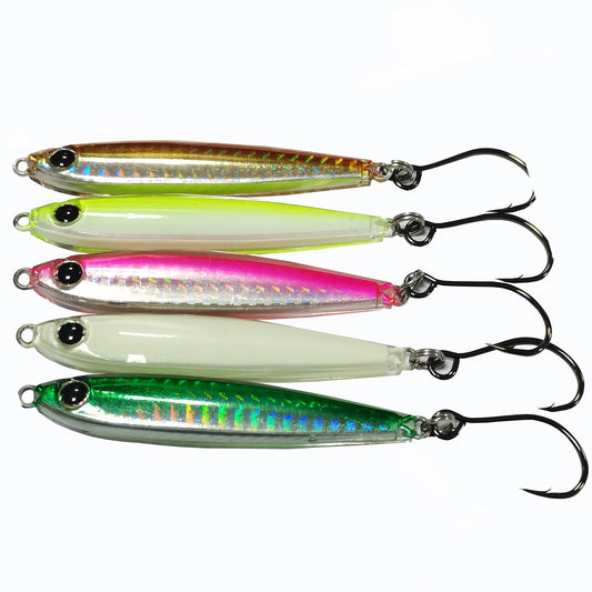 5pcs Epoxy Resin Jigs Epoxy Fishing Jig Lure Mixed Colors with Strengthen Single Hook Great for Striped Bass Tuna and Game Fish