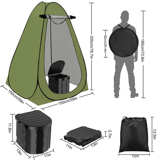 Camping Toilet with 1.5m Pop up Privacy Tent Large Portable Toilet Potty for Adults Outdoor Camping Shower Tents Changing Room