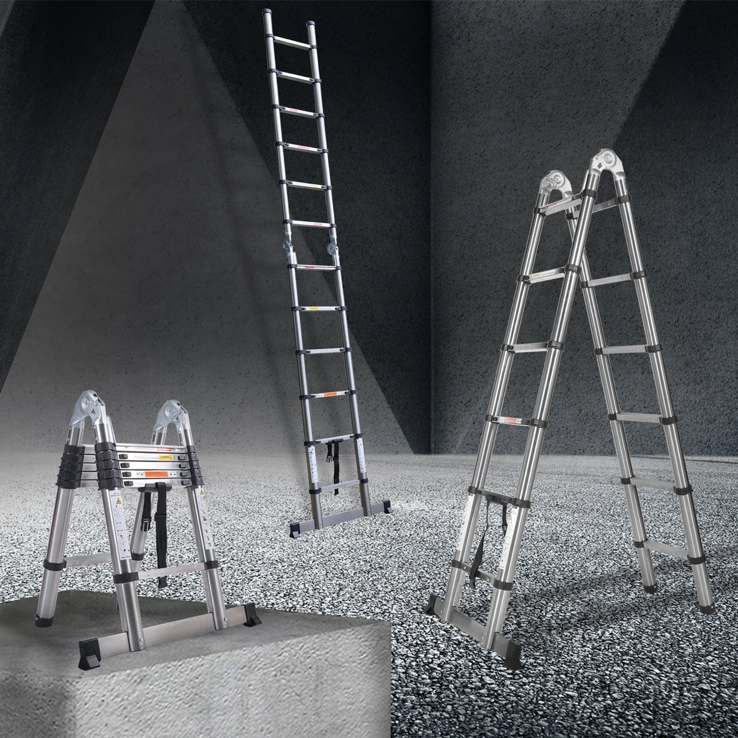 DayPlus Telescoping Ladder Stainless Steel Capacity Max Load 150kg/330lb Portable and foldable