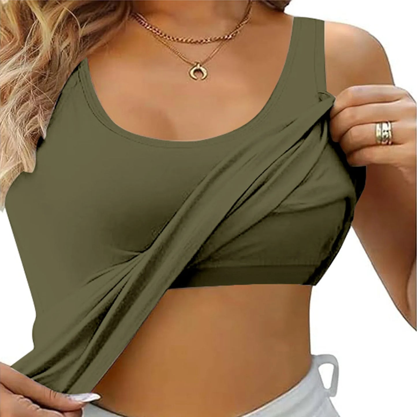 Womens Tank Tops With Built In Bras 2024 Summer Casual Crew Neck Sleeveless Camisole Plus Size Solid Color Tops For Women