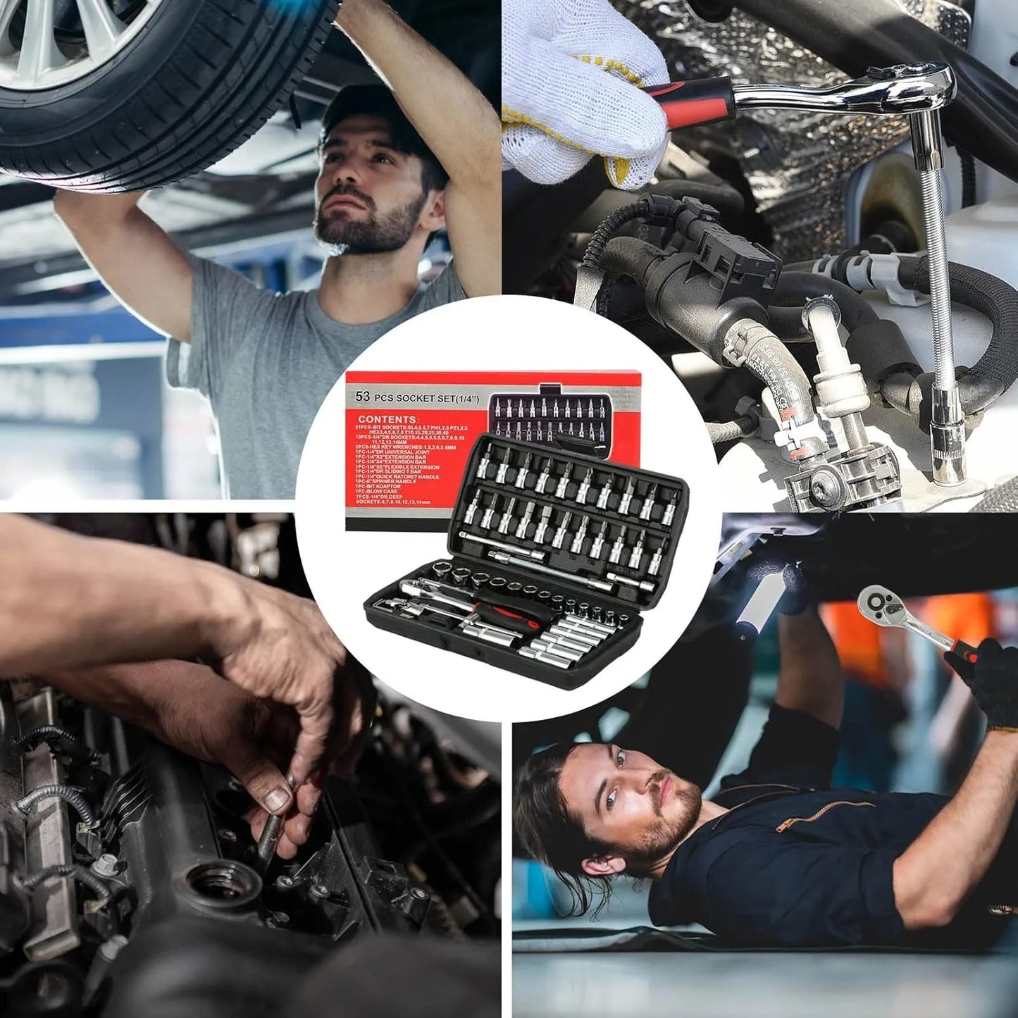 46PCS 1/4 inch Drive Socket Set Mechanic Tool Kits for Household Auto Repair