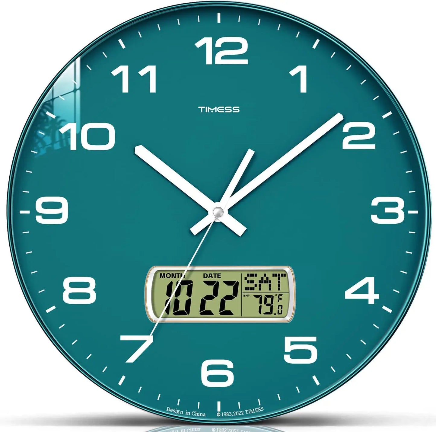 TIMESS Calendar Wall Clock,3 Sizes 4 Colors Optional with Calendar and Temperature Display,battery Operated Wall Clock.