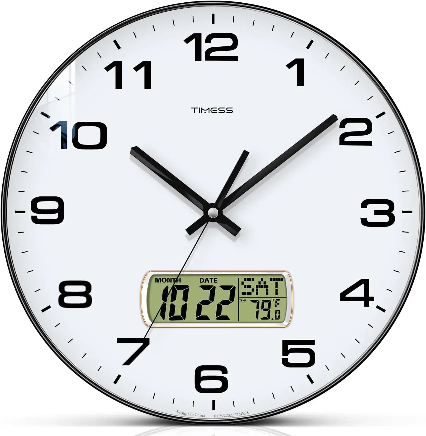 TIMESS Calendar Wall Clock,3 Sizes 4 Colors Optional with Calendar and Temperature Display,battery Operated Wall Clock.