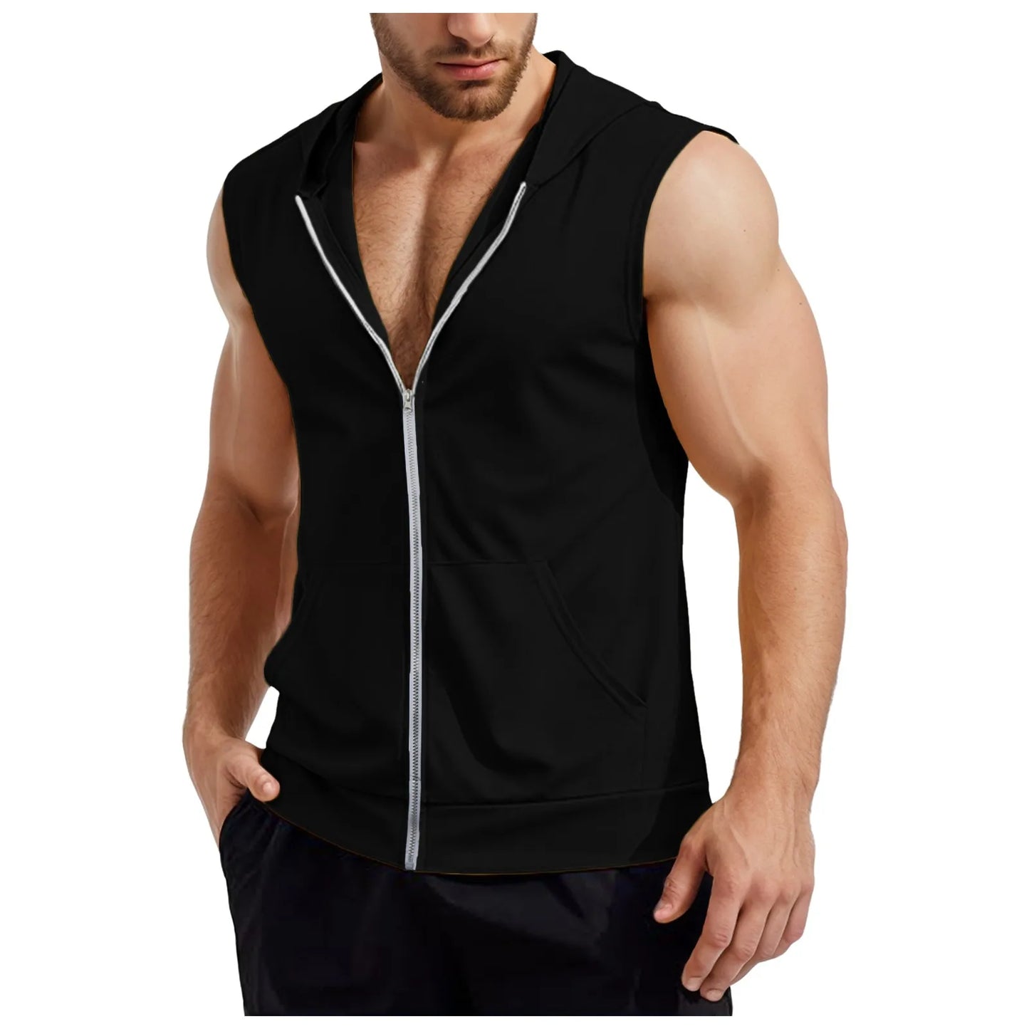 Men Dressy Workout Hooded Tank Tops Pack Zip Up Sleeveless Gym Shirts Muscle Mens Sleeveless Hoodies Fashion майка мужская