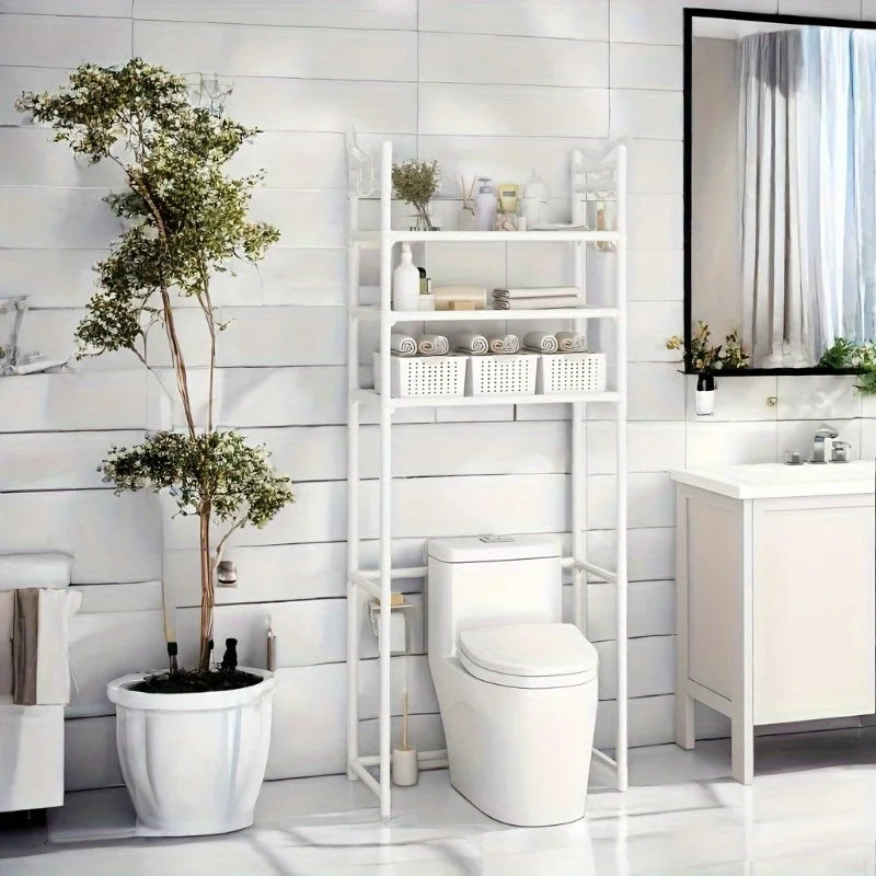 Metal 3 Tier Above Toilet Storage Rack|Floor-to-ceiling No-drill Bathroom Bedroom Multifunctional Shelf Space-saving Durable Sto