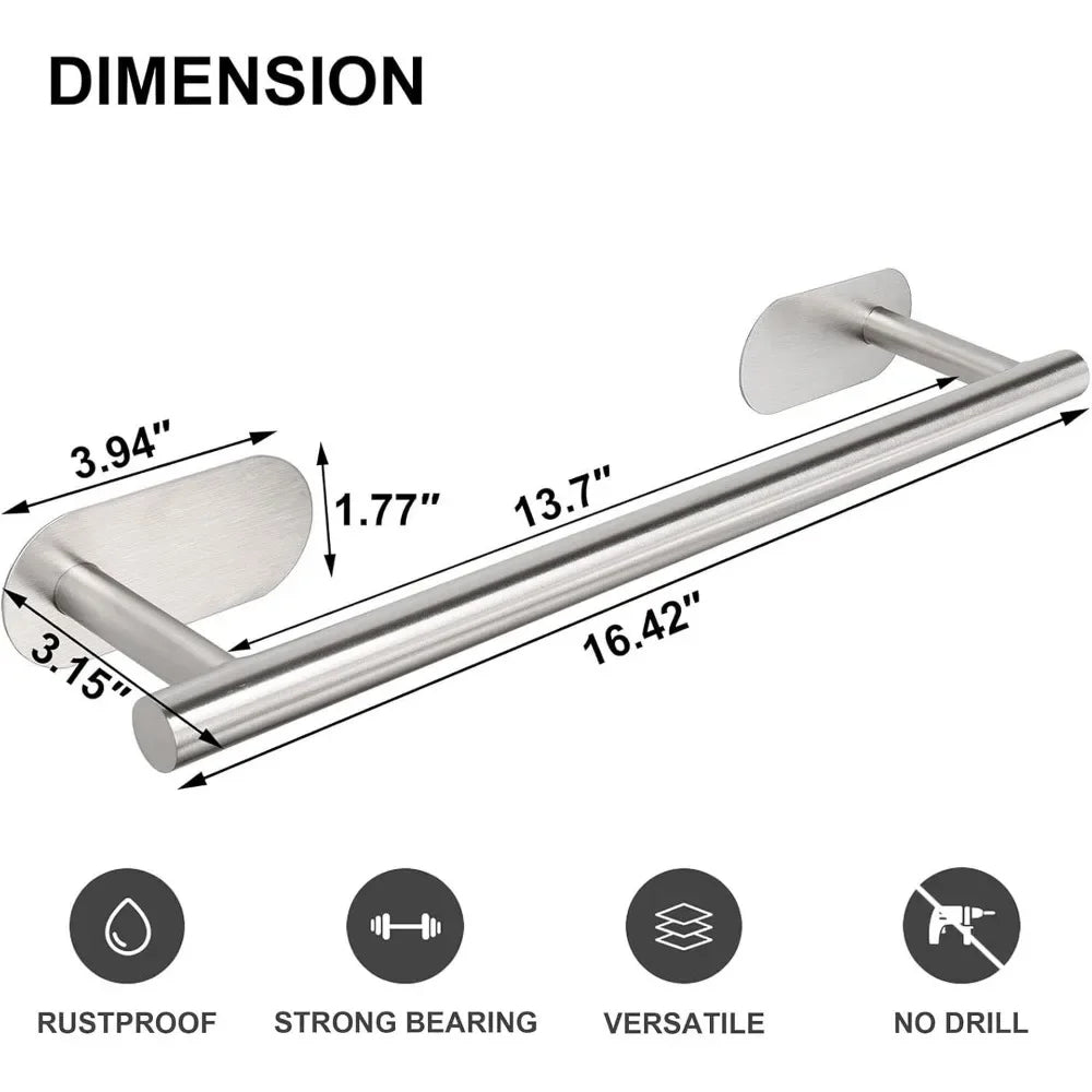 Self Adhesive Bathroom Towel Bar, Stick Towel Rack for Bathroom, Rustproof Stainless Steel Bath Towel Holder No Damage, Easy to