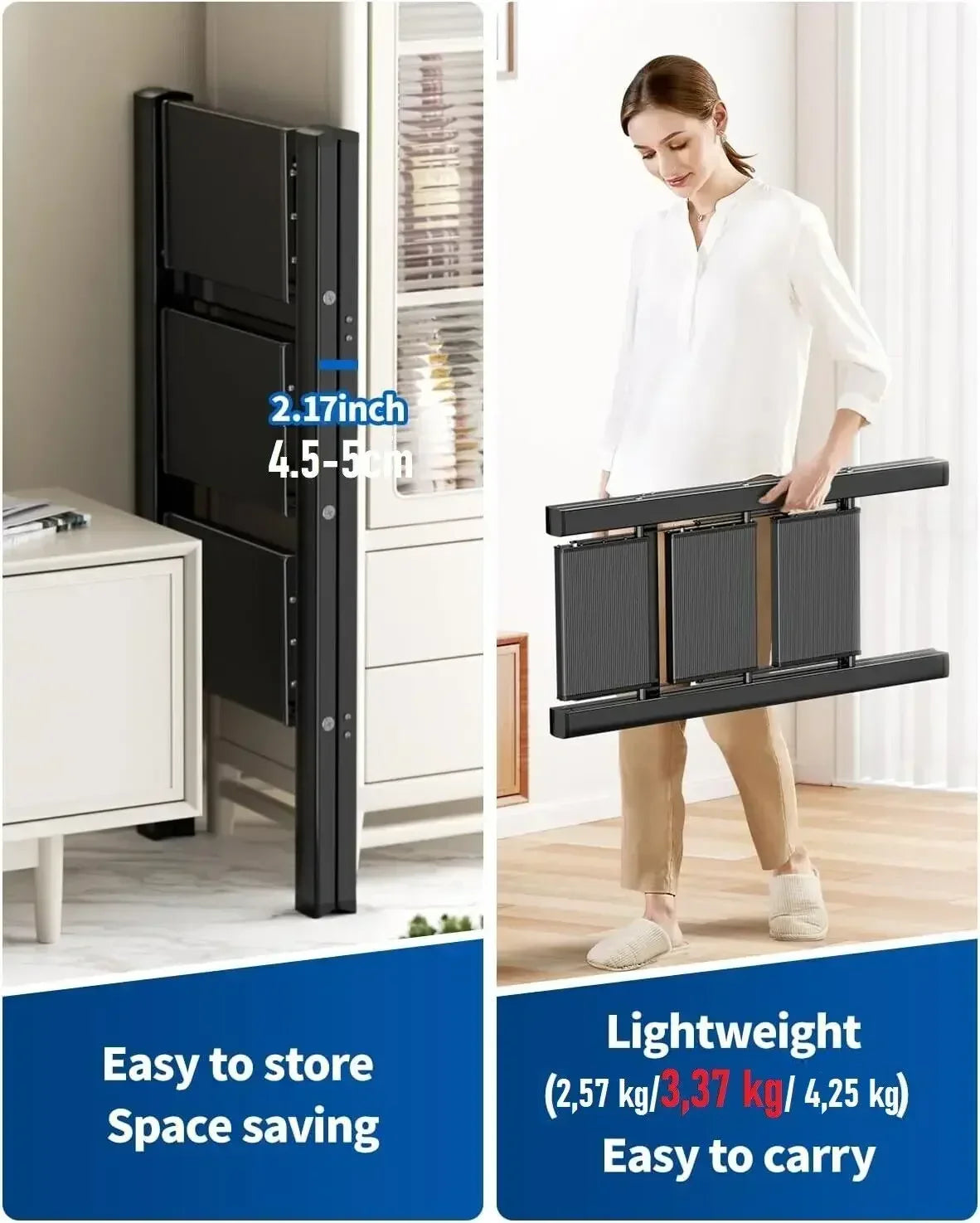 Stepladder, Folding step stool ,lightweight, portable, wide Anti-slip pedal comes in Black or grey