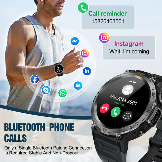 EIGIIS 2024 New KE3 Bluetooth Call Smart Watch Men Full Touch Screen Health Monitor Clock With Flashlight For IOS Android