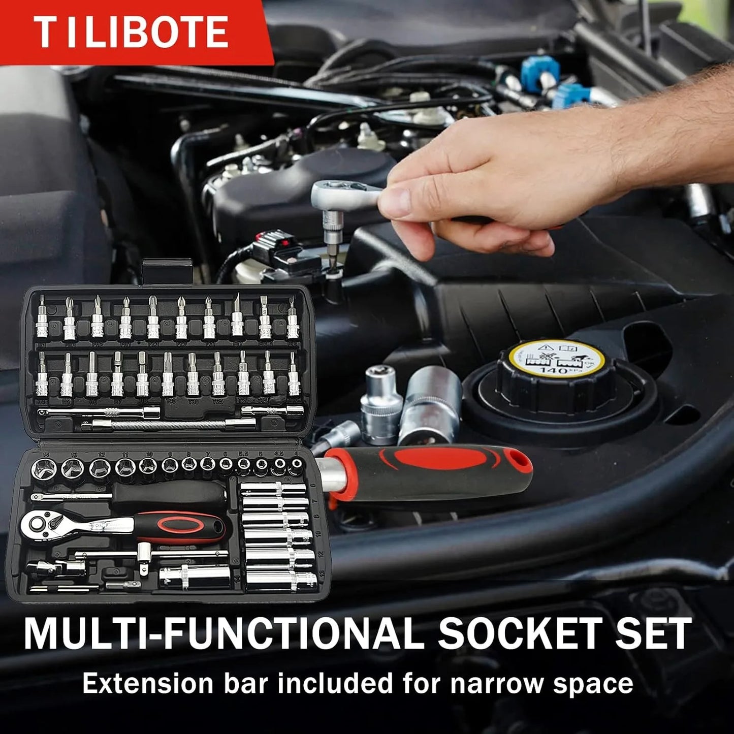 46PCS 1/4 inch Drive Socket Set Mechanic Tool Kits for Household Auto Repair