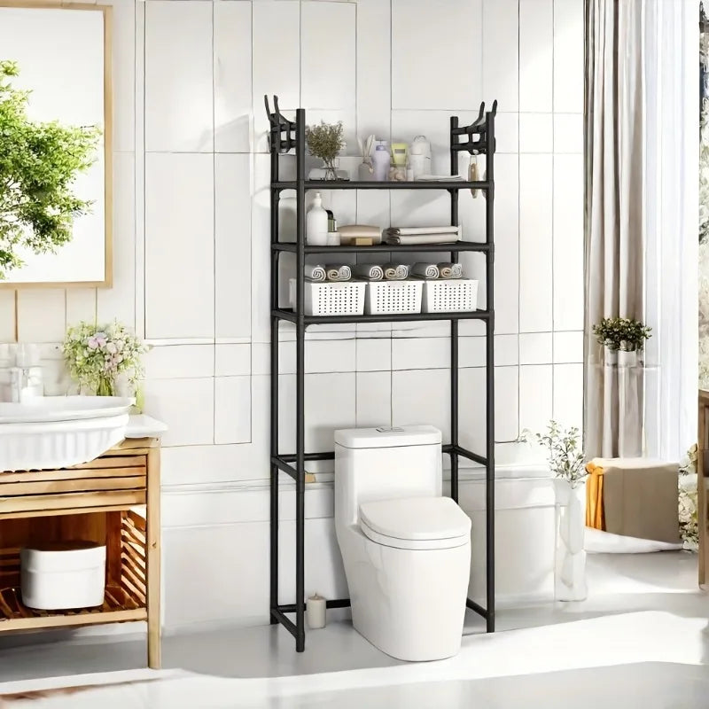 Metal 3 Tier Above Toilet Storage Rack|Floor-to-ceiling No-drill Bathroom Bedroom Multifunctional Shelf Space-saving Durable Sto