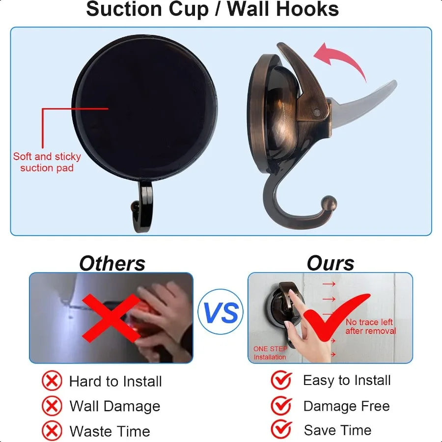 Heavy Duty Vacuum Suction Shower Hooks Glass Suction Cup for Bathroom Robe and Garland Decoration 2 Pack Antique Brass