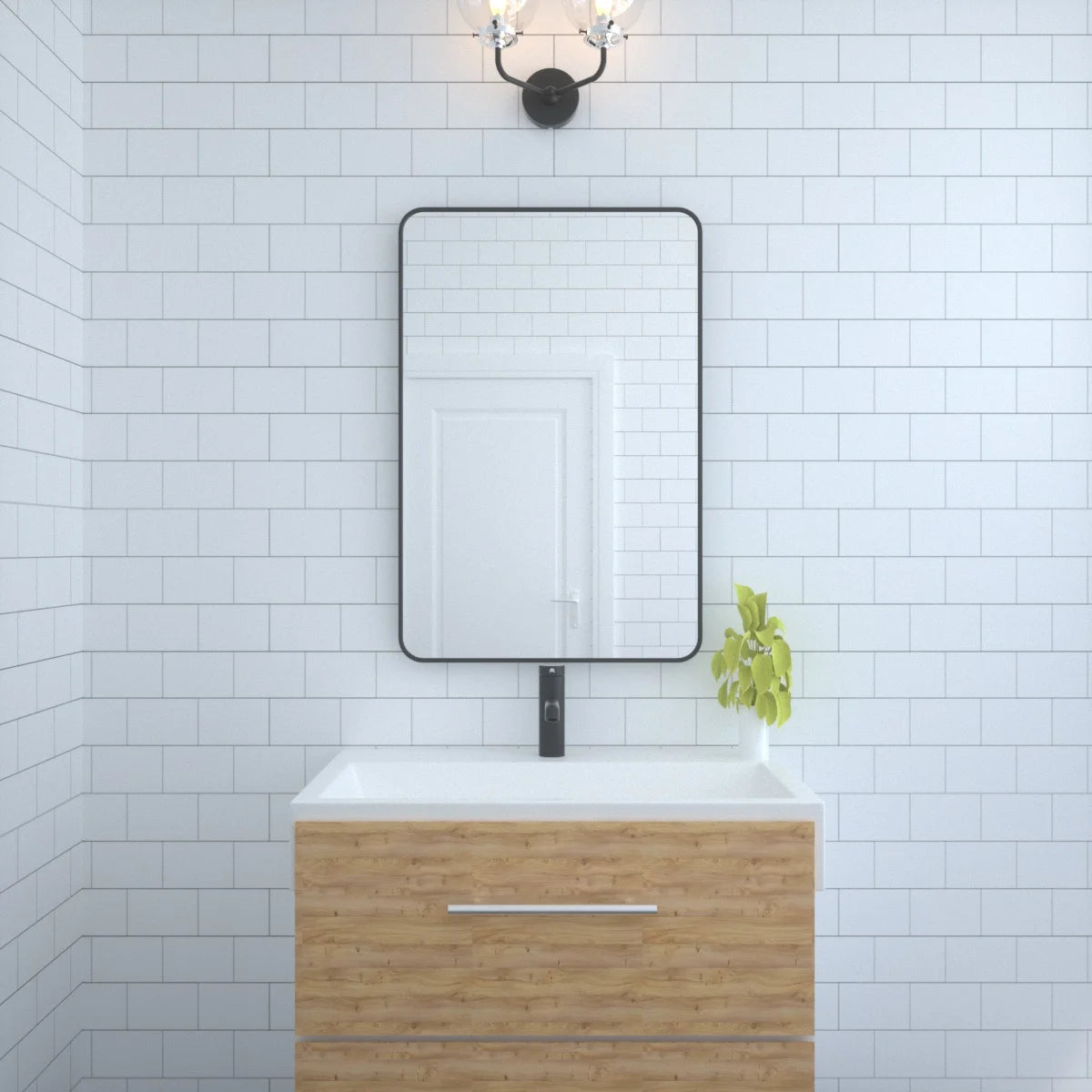 Aluminum Framed Matte Black Rectangle Bathroom Wall Mirror, Anti-Rust, Tempered Glass mirrors, Hangs Horizontally or Vertically