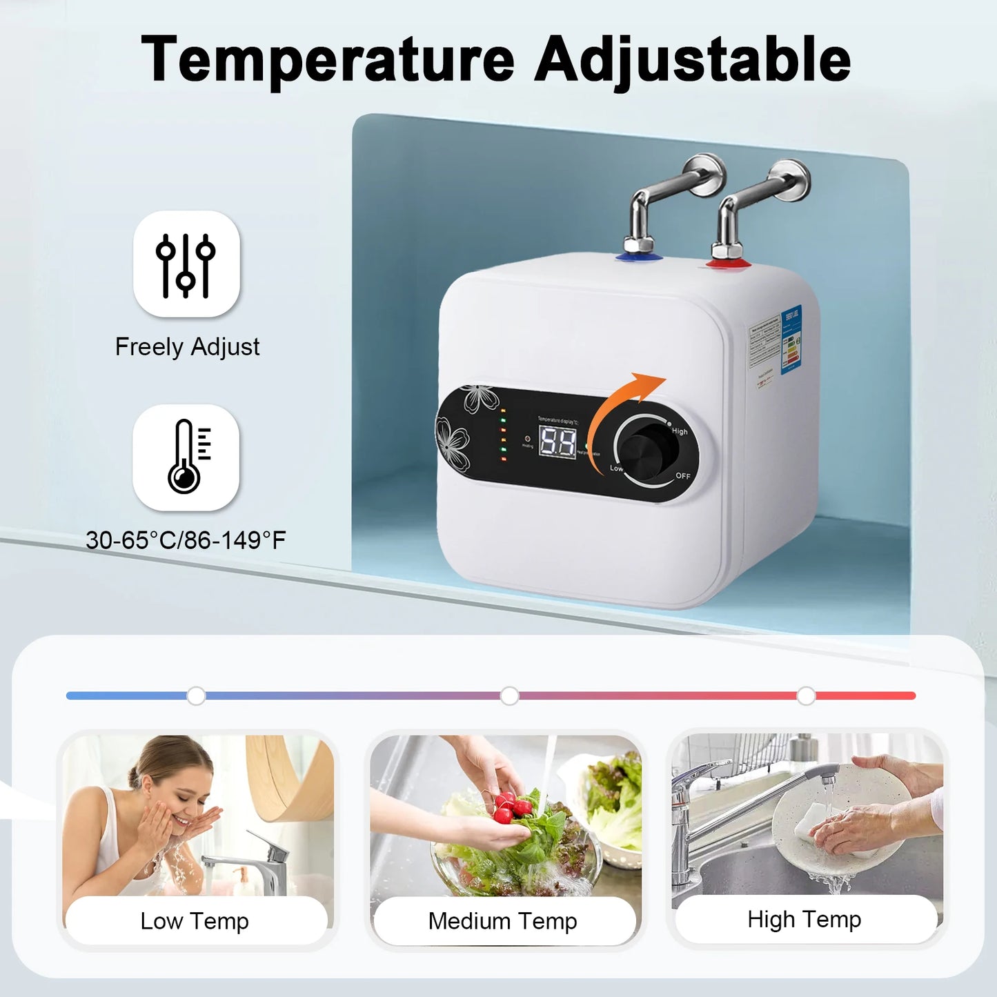 110V Electric Water Heater, 2.1 Gal Mini-Tank Water Heater, Instant Hot Water Heater with LCD Screen, for Kitchen, Bathroom, RV