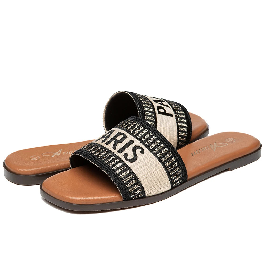 Casual Women Letter Flat Sandals Comfortable Slip Slide