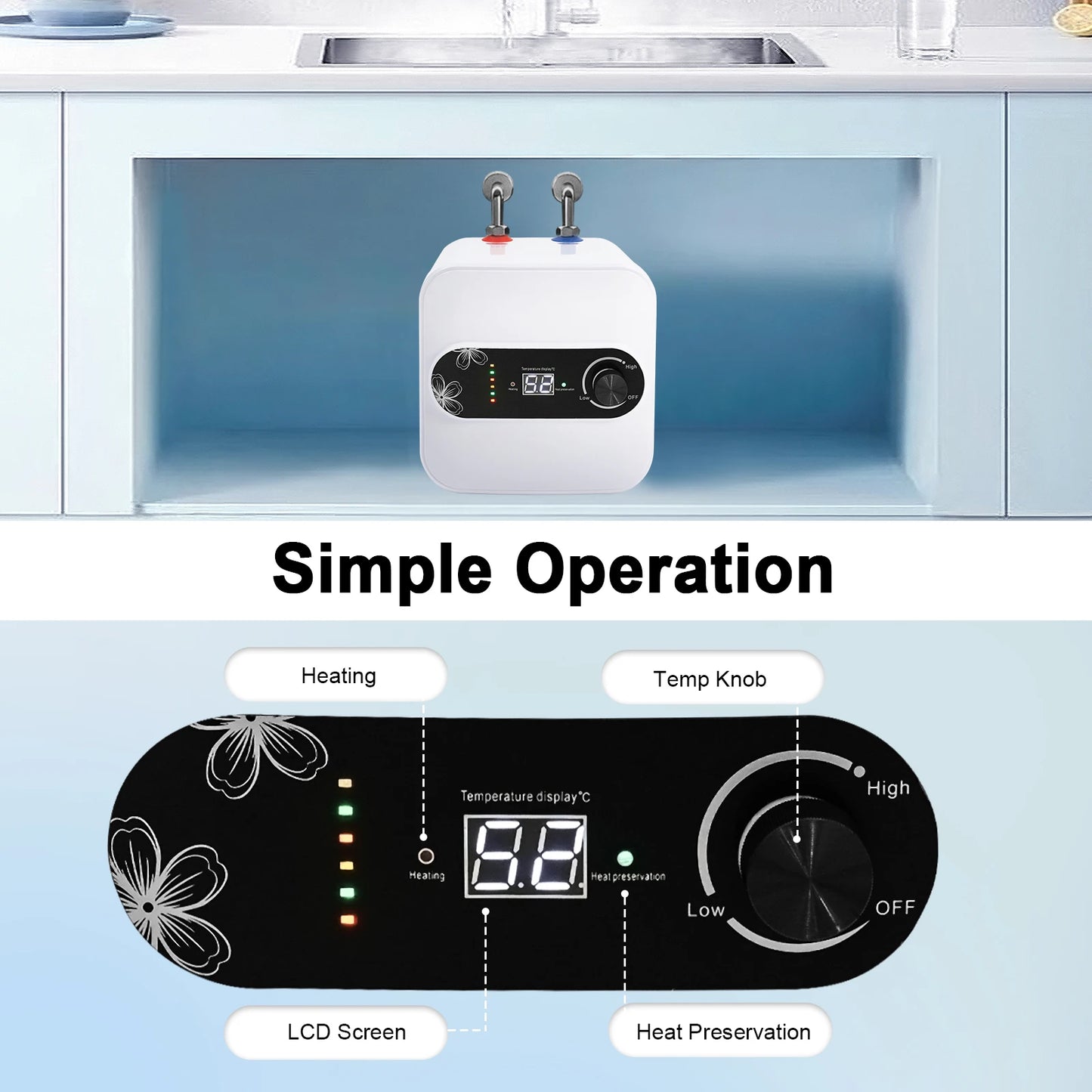 110V Electric Water Heater, 2.1 Gal Mini-Tank Water Heater, Instant Hot Water Heater with LCD Screen, for Kitchen, Bathroom, RV