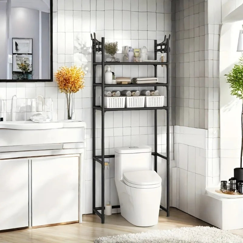Metal 3 Tier Above Toilet Storage Rack|Floor-to-ceiling No-drill Bathroom Bedroom Multifunctional Shelf Space-saving Durable Sto