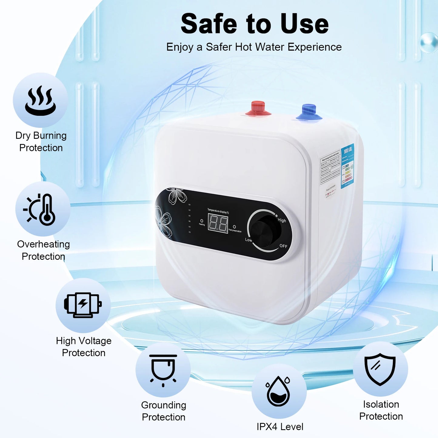 110V Electric Water Heater, 2.1 Gal Mini-Tank Water Heater, Instant Hot Water Heater with LCD Screen, for Kitchen, Bathroom, RV