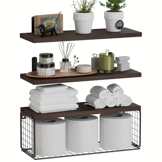 Wall Mounted Floating Shelves 3 Wood Bathroom Shelves Farmhouse Floating Shelf Bathroom Accessories for Bedroom