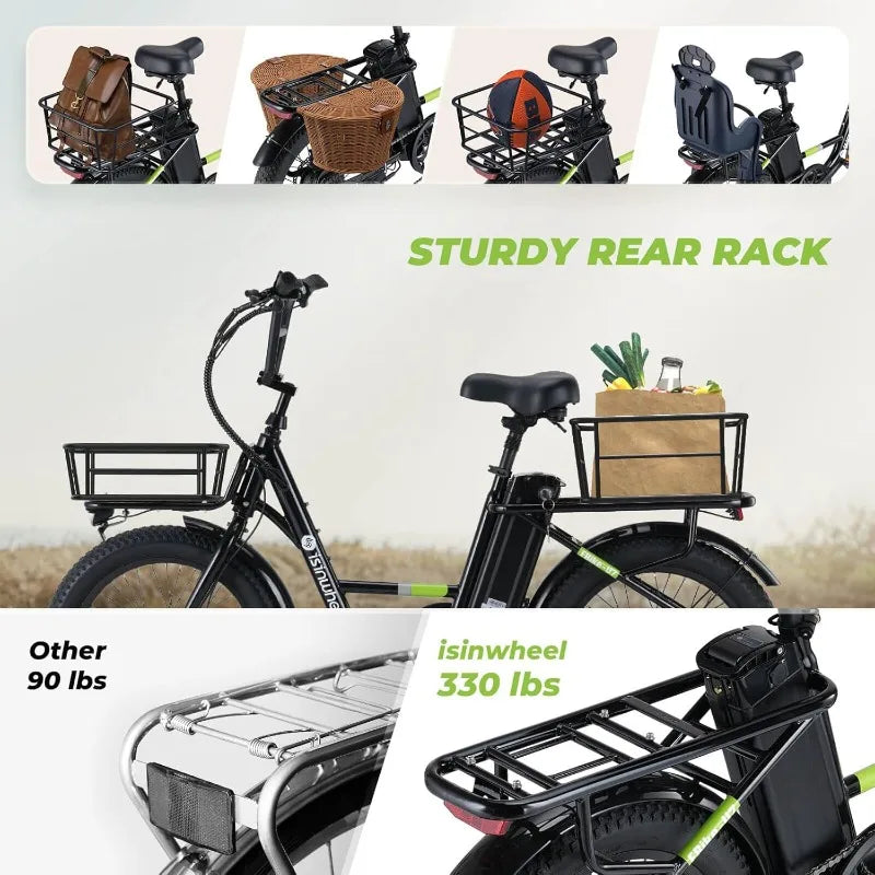 U7 Electric Bike for Adults, 20 mph Cargo Ebike 1000W Peak Adult Electric Bicycles, 55 Miles Range E Bike, 48V 10.4Ah