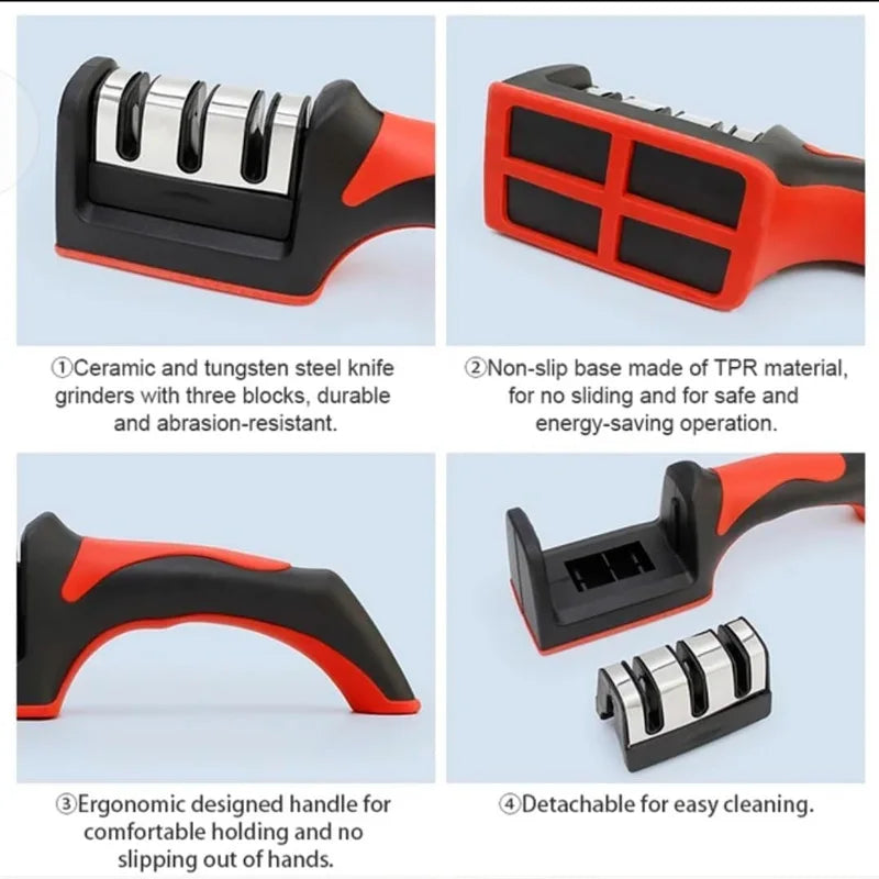 3-Stage Knife Sharpener - Manual Knife Sharpening Tool for Home Use, Quick & Easy Blade Maintenance, Home Kitchen Essential