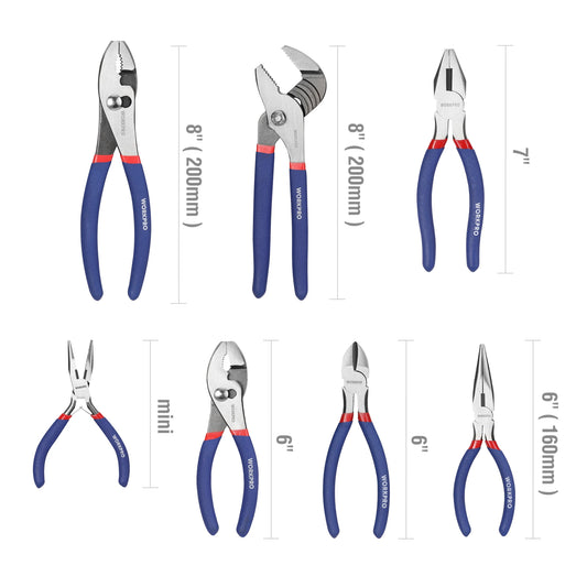 WORKPRO 7-piece Pliers Set with Groove Joint, Long Nose, Slip Joint, Linesman and Diagonal Pliers for DIY