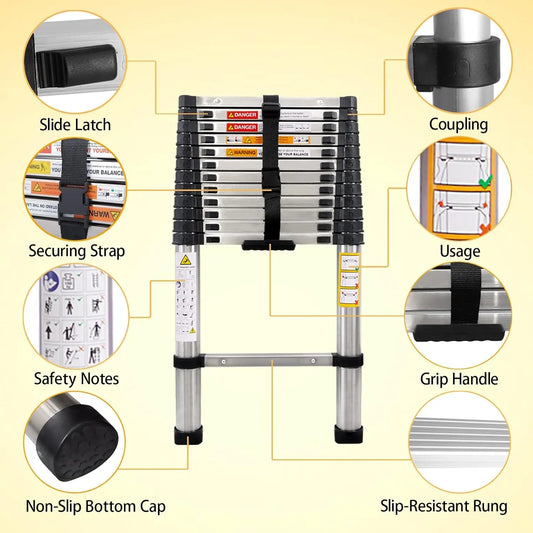 DayPlus Telescoping Ladder Stainless Steel Capacity Max Load 150kg/330lb Portable and foldable