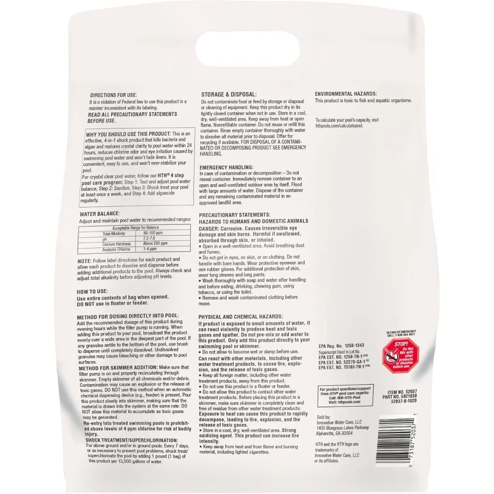 52037R Pool Care Shock Advanced, Swimming Pool Chemical - Cal Hypo Formula, Prevents Algae, - Free Delivery
